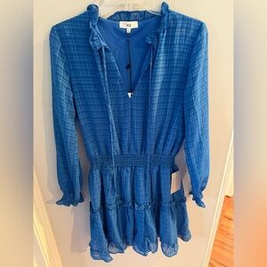 NWT Nordstrom Rack blue long sleeved smocked mini dress